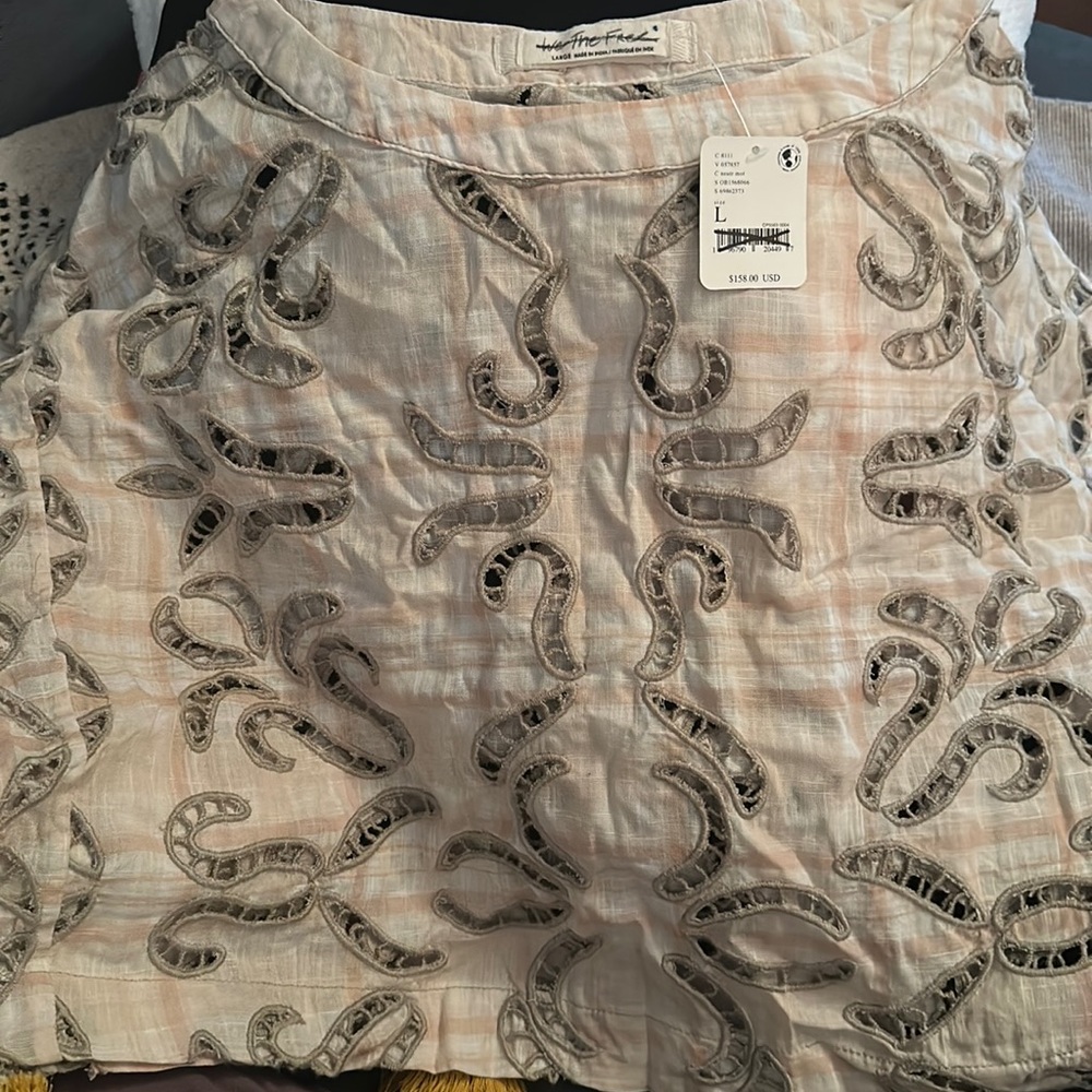 We The Free Gingham Eyelet Top L NWT